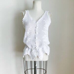 Doen White Crochet Sleeveless Top